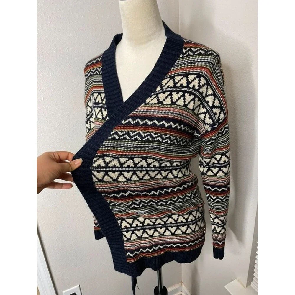 Altar’d State Fair Isle Open Front Cardigan Navy Multicolor Boho Sweater